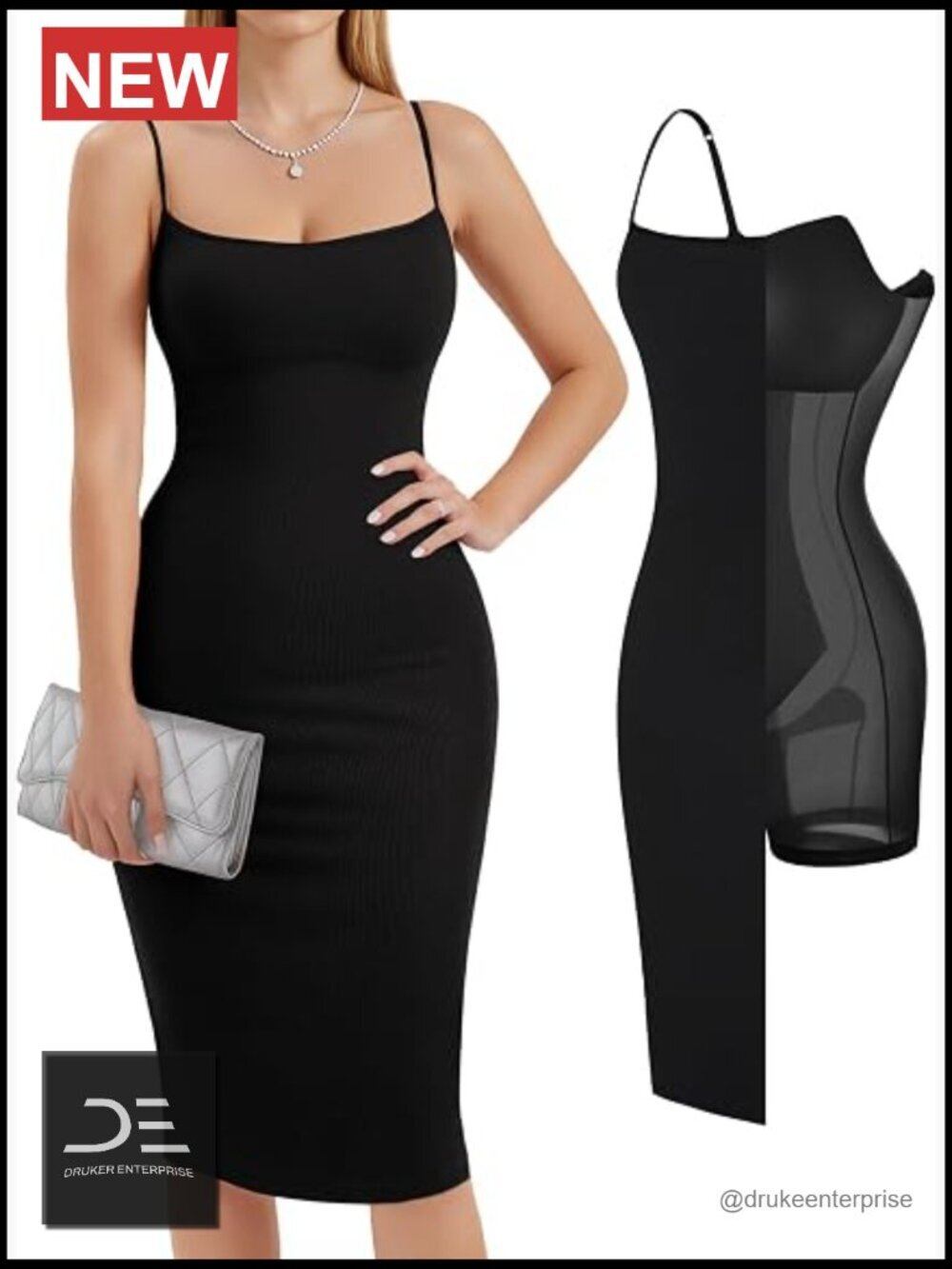 Bodycon Shapewear Dress with Built-in Bra - Midi Cocktail Party Dress